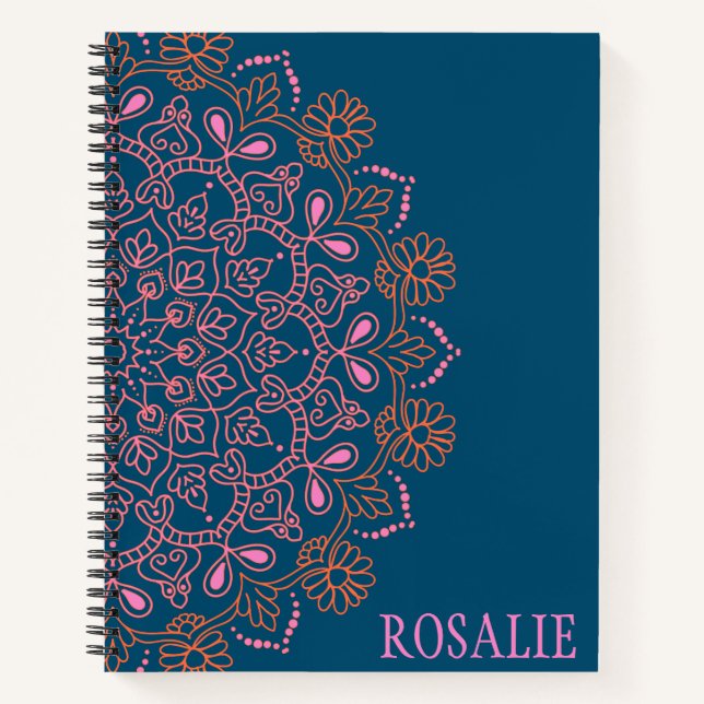 Carnet Médaillon Boho Mandala moderne en Turquoise Person (Devant)