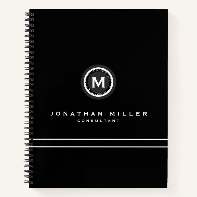 Carnet Médaillon de monogramme noir professionnel (Devant)
