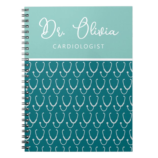 Carnet Médecin Motif de stéthoscope Turquoise personnalis (Devant)