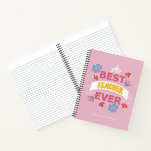 Carnet Meilleur enseignant jamais nom rose typographie no