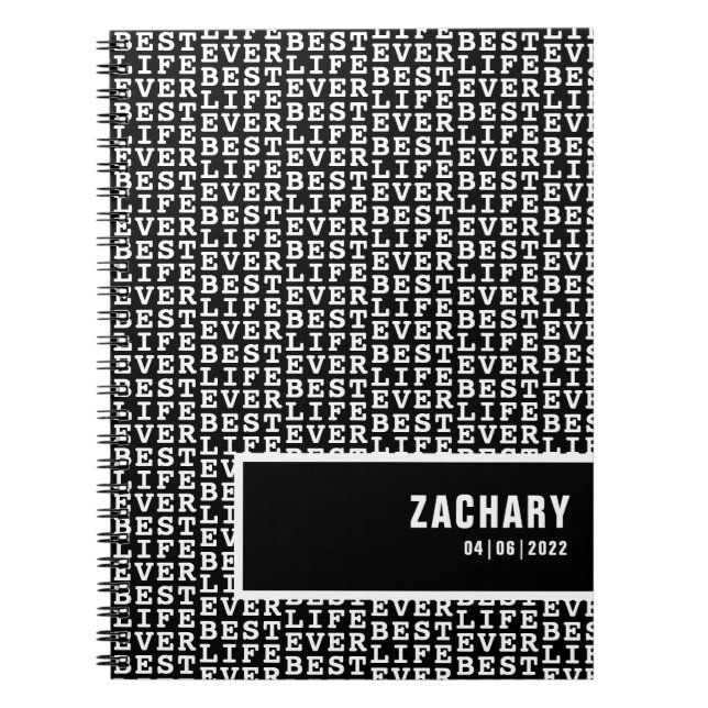 Carnet Meilleure vie jamais noir avec texte blanc Personn (Devant)