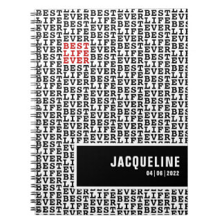 Carnet Meilleure vie personnalisée jamais Noir Blanc Roug