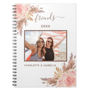 Carnet Meilleures amies photo pampas rose floral blanc