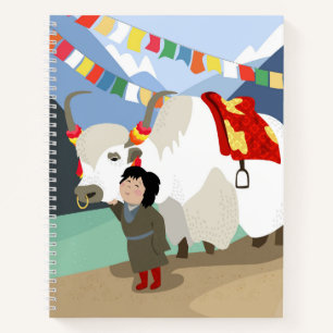 Carnet Meilleurs amis Népalais enfant et yak drapeaux co