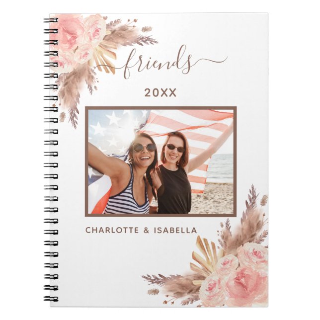 Carnet Meilleurs amis photo pampas rose floral blanc (Devant)