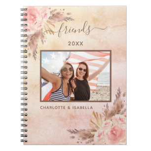 Carnet Meilleurs amis photo pampas rose floral rose or