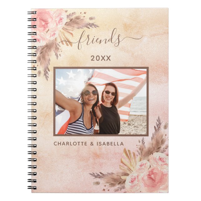 Carnet Meilleurs amis photo pampas rose floral rose or (Devant)