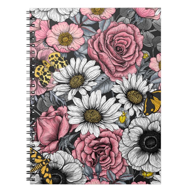 Carnet Mélange de papillons de nuit en rose et gris (Devant)