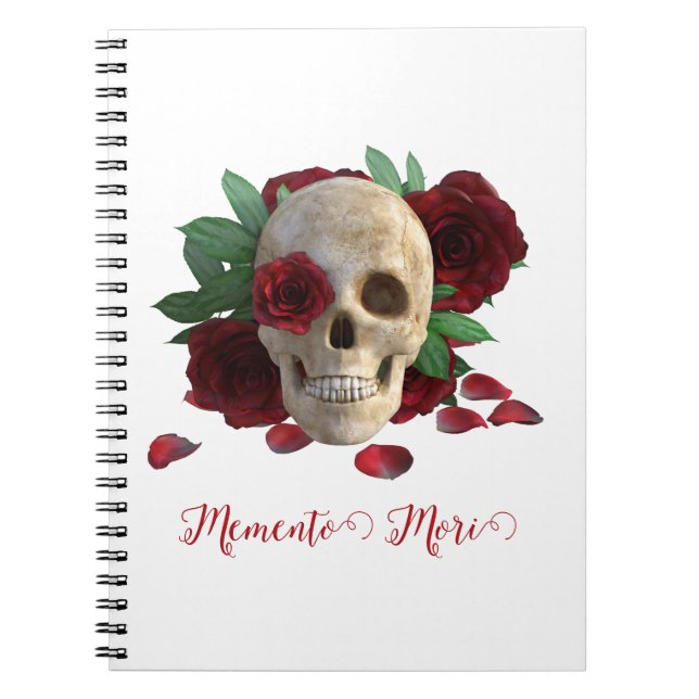 Carnet Memento Mori. Crâne aux roses rouges (Devant)