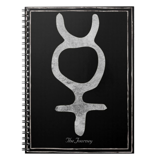 Carnet Mercure martelé argent stylisé symbole de la planè (Devant)