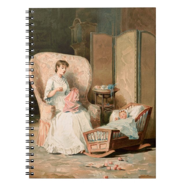 Carnet Mère de 1888 et bébé endormi, restauré (Devant)