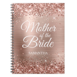 Carnet Mère de la mariée pailletée feuille d'or rose