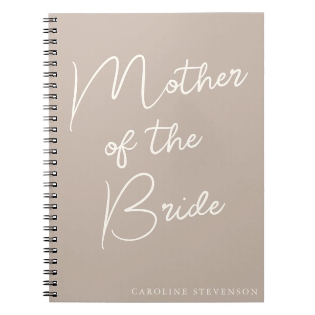 Carnet Mère de la mariée Script moderne Taupe personnalis (Devant)