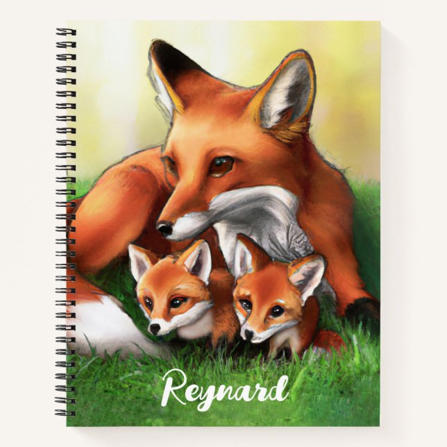 Carnet Mère renard roux et petits dans l'herbe (Devant)