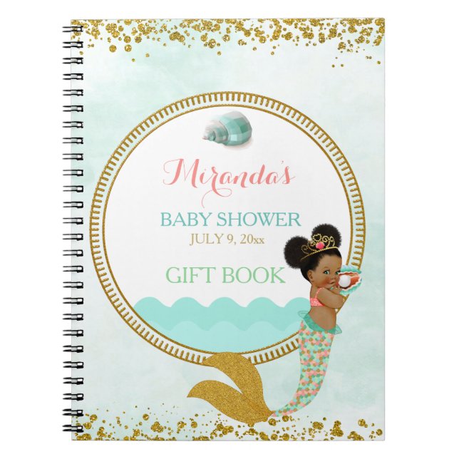 Carnet Mermaid African American Girl Peach Mint Gold (Devant)