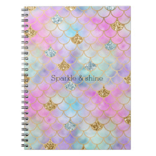 Carnet Mermaid Parties scintillant d'or rose violet     