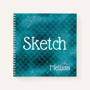 Carnet Mermaid Scales Parties scintillant Turquoise Monog