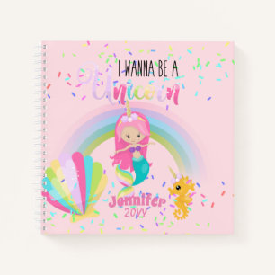 Carnet Mermaid Veut Être Un Arc-En-Ciel Unicorne Sous Les