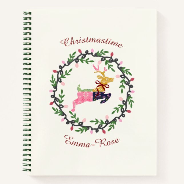Carnet Merry Christmas Deer with Wreath Customize (Devant)