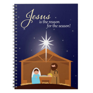Carnet Merry Christmas Illustrated Nativity Scene 