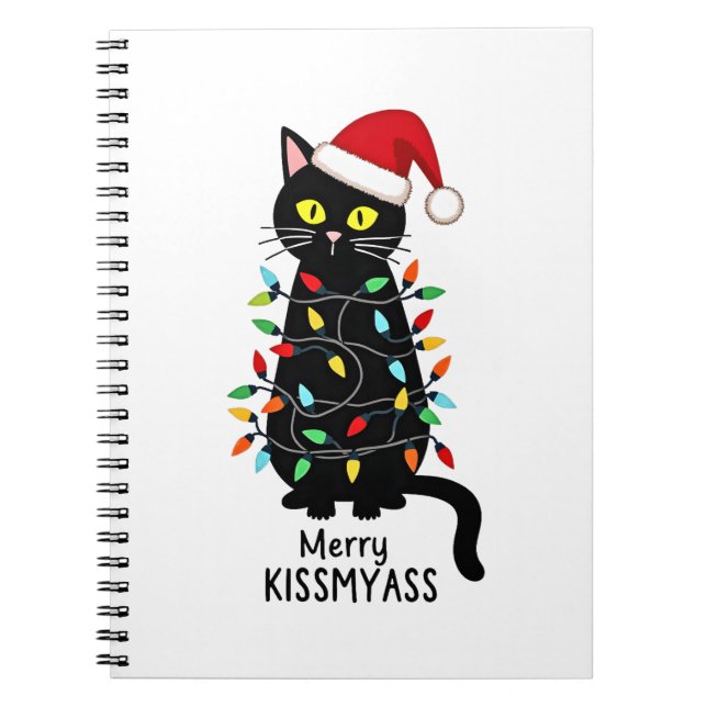 Carnet Merry Kissmyass Funny Cat Christmas Lights Premium (Devant)