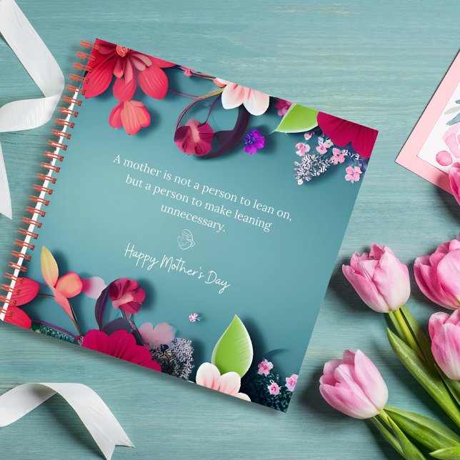 Carnet Message de fête des mères en bleu gris personnalis (Mother's Day message in grayish blue customizable Notebook)