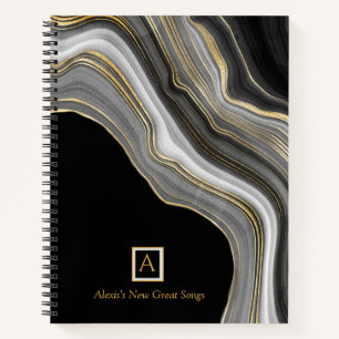 Carnet Message personnalisé et monogramme, Gris Or Gris O