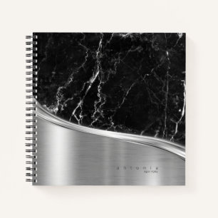 Carnet Métal et Paillettes Marbre Vague Noir Argent ID808