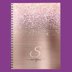 Carnet Métal Rose Gold, Paillettes, Nom en écriture et In