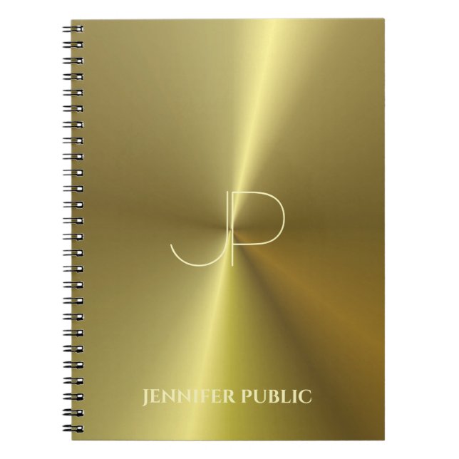 Carnet Metallic Faux Or Monogramme Modèle moderne (Devant)