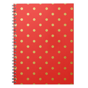 Carnet Métallique rouge de pois d'or de Faux