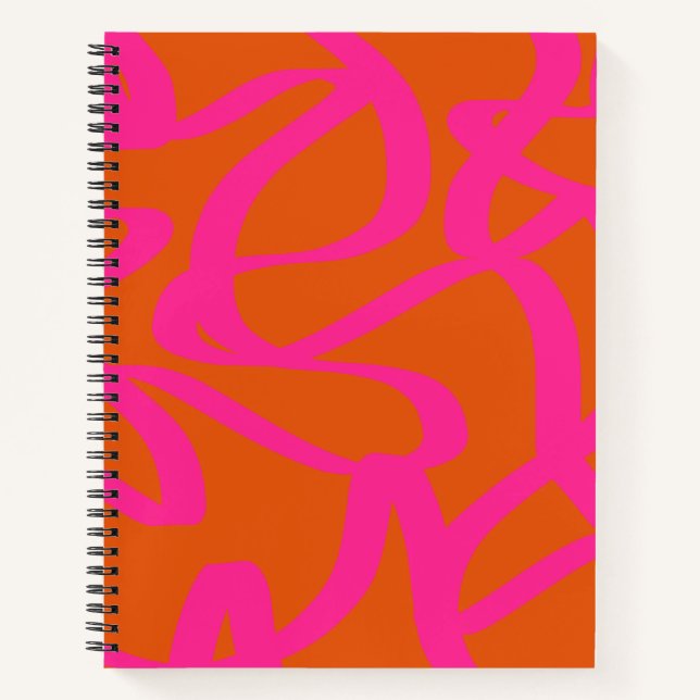 Carnet Mi-Siècle Abstrait Moderne Lignes Orange Et Rose (Devant)