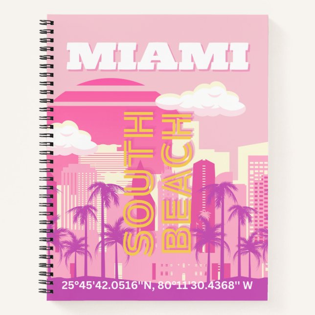 Carnet Miami Beach, Miami Travel Art, Preppy Room, Rose (Devant)