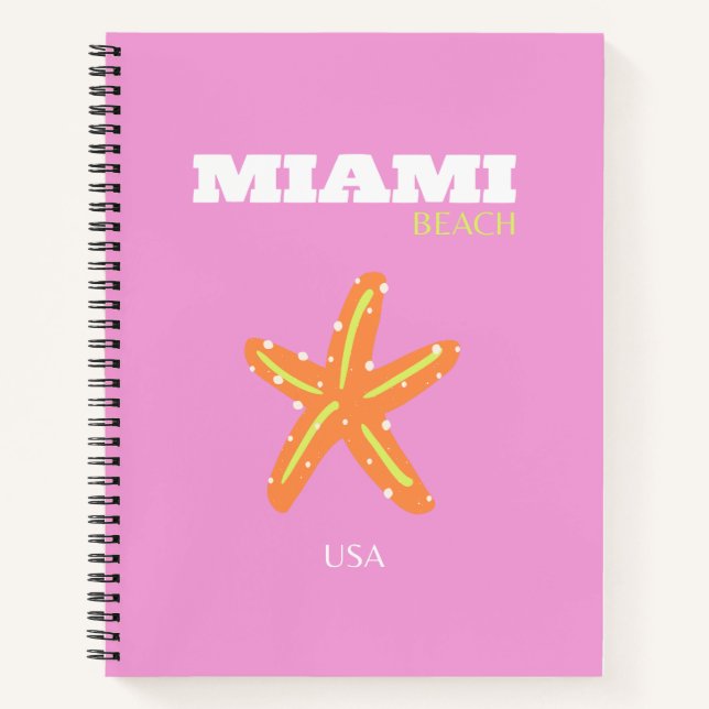 Carnet Miami, Miami Beach, Floride, Preppy, Rose, Orange (Devant)