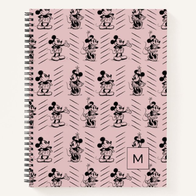 Carnet Mickey & Minnie | Motif d'esquisse - Monogramme (Devant)