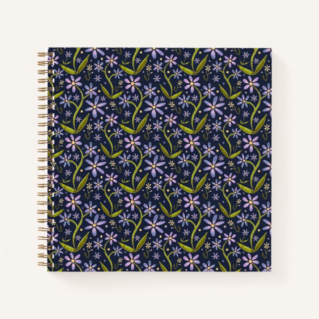 Carnet Midnight | Dancing Watercolor Daisies (Devant)