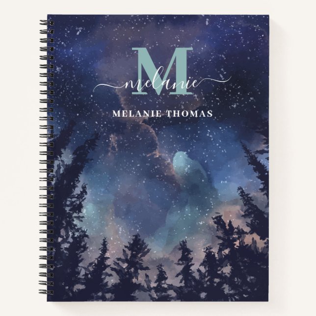 Carnet Midnight Sky Forest Nom personnalisé Monogramme (Devant)