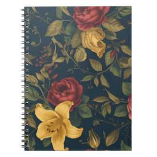 Carnet Midnight Victorian Floral – Yellow Lilies & Roses 