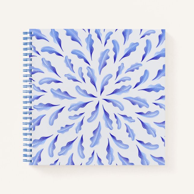 Carnet mignon blanc bleu simple fleurs feuilles (Devant)
