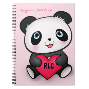 Carnet mignon d'amants de panda avec le coeur
