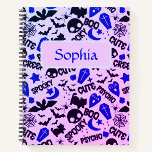 Carnet Mignon et Amusant Violet, Bleu et Noir Halloween