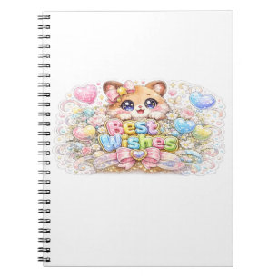Carnet Mignon Kawaii Meilleurs Vœux Chat Pastel Rose Flor
