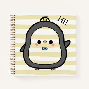 Carnet Mignon Manchot Kawaii Disant Bonjour