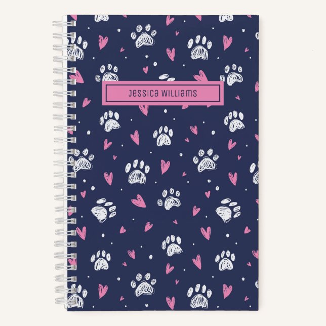 Carnet Mignon motif d'empreinte de patte d'animal de comp (Recto)