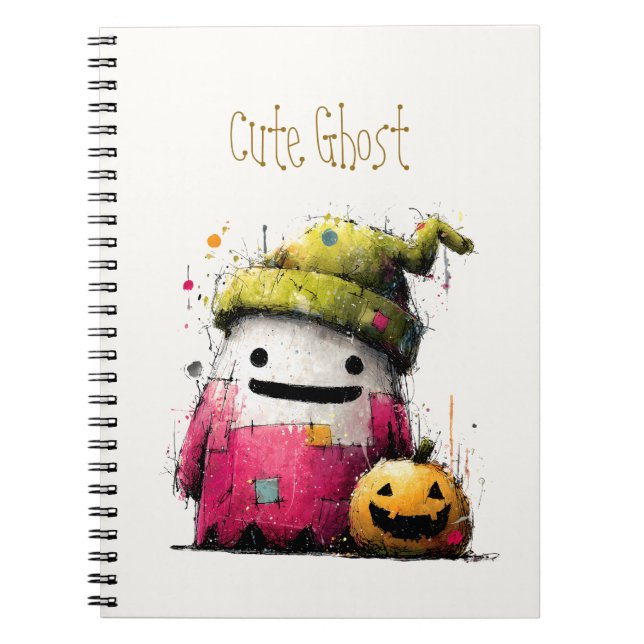 Carnet Mignon patchwork fantôme à l'aquarelle Halloween (Devant)