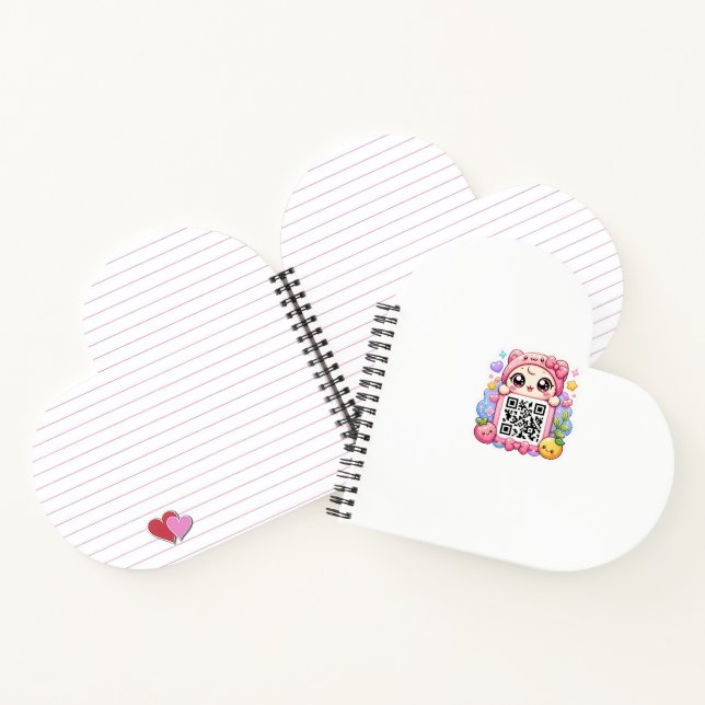 Carnet Mignon personnage de code QR rose Kawaii Floral Pa (Intérieur)