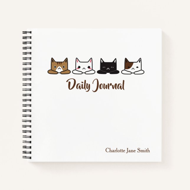 Carnet Mignonne "Chats Tous Dans Une Rangée" (Devant)