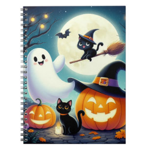Carnet Mignonne, citrouille d'Halloween, chat & fantôme