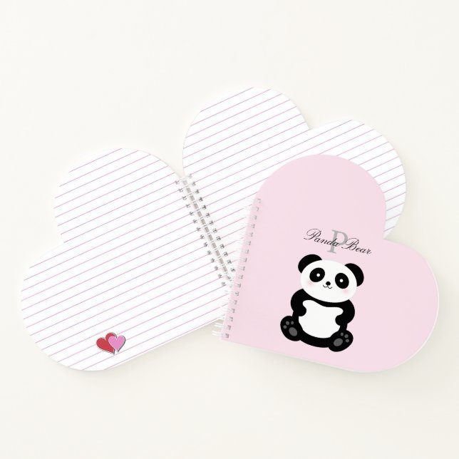 Carnet Mignonne fille bébé Panda Ours Monogramme (Intérieur)