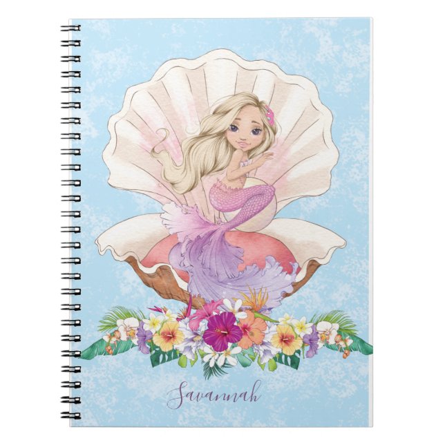 Carnet Mignonne fille sirène Monogramme (Devant)